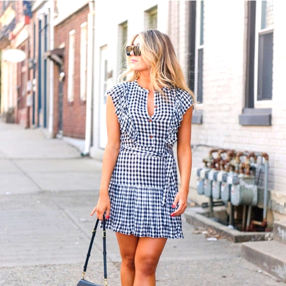 NWT SAYLOR Simona gingham mini dress size medium